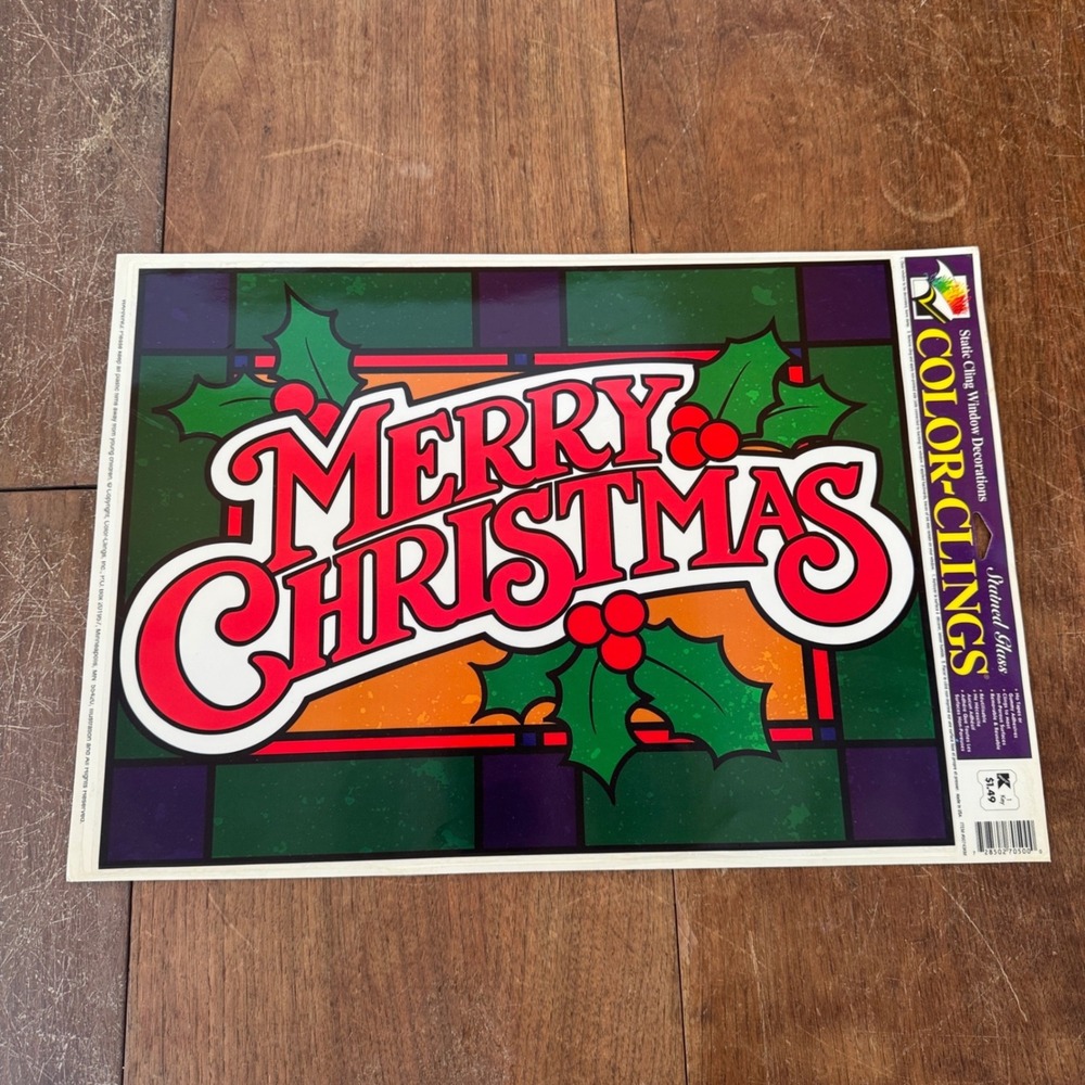 Vintage Color-Clings Merry Christmas Stained Glass Static Window Cling Kmart